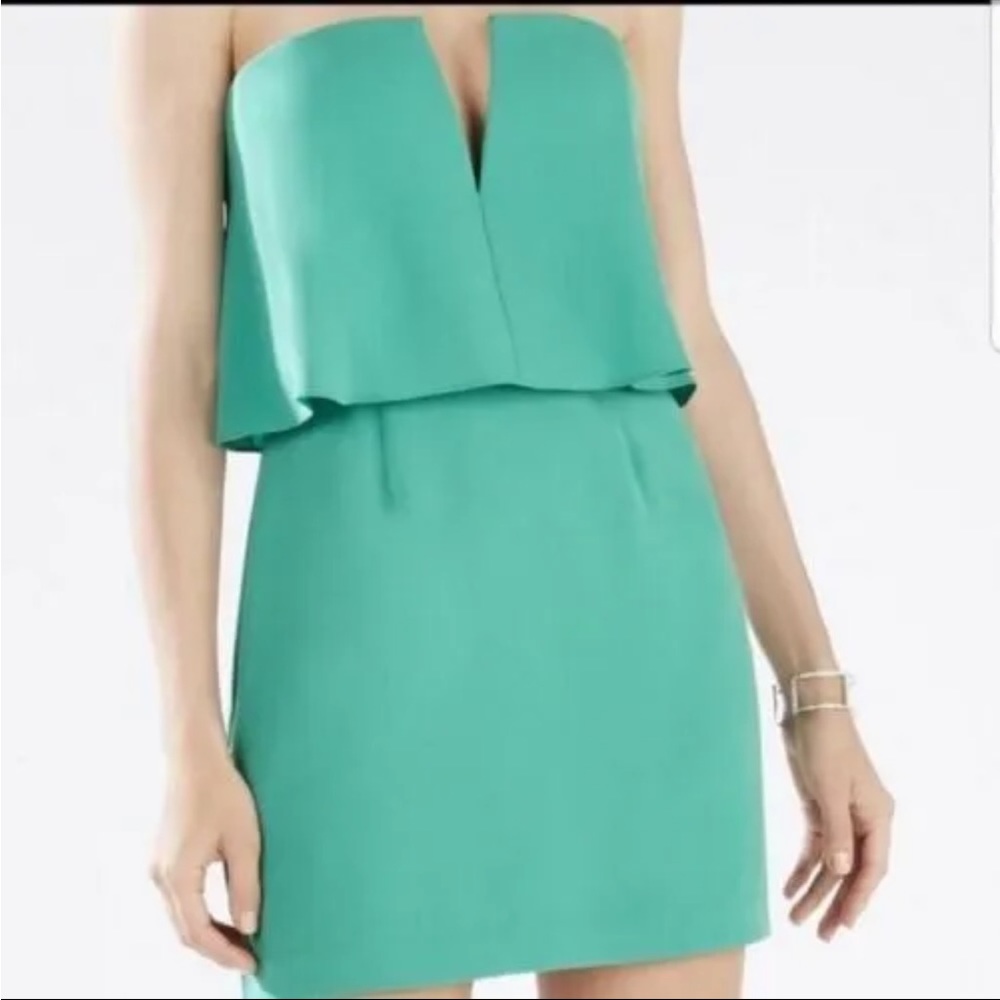 BCBG Green Semi-formal Strapless Mini Dress with Deep V